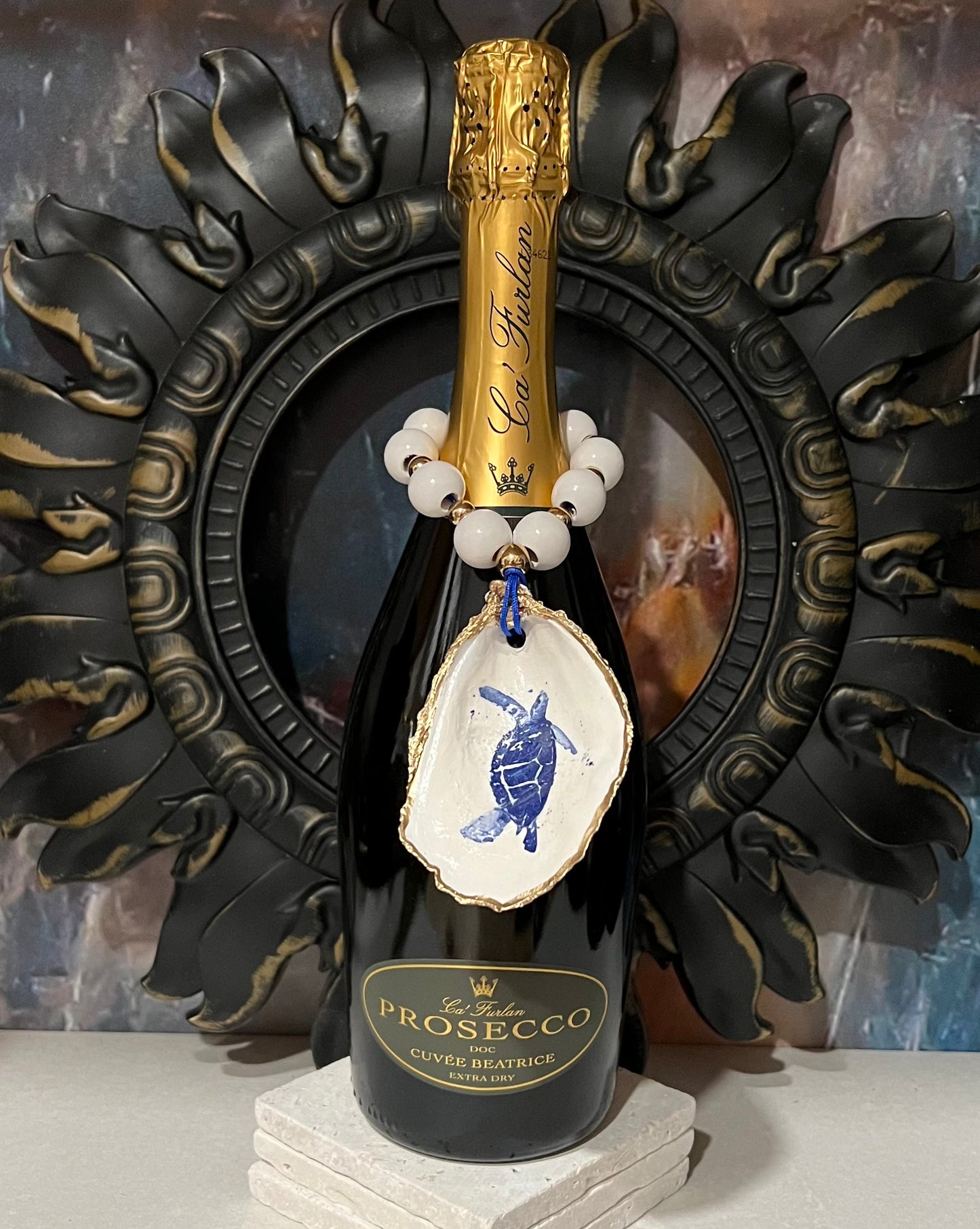 Wine Bottle Charm / Oyster Shell Ornament