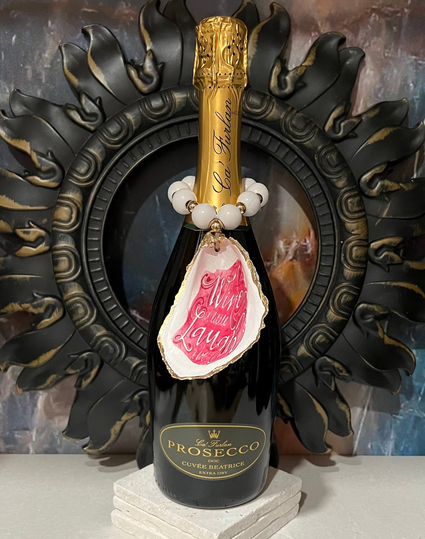Wine Bottle Charm / Oyster Shell Ornament