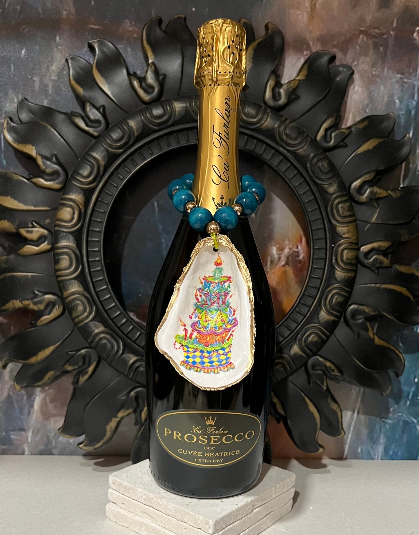 Wine Bottle Charm / Oyster Shell Ornament
