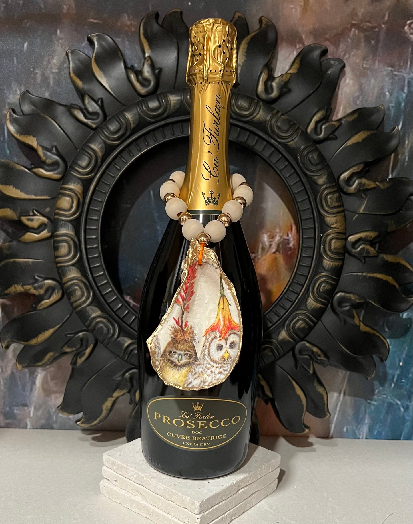 Wine Bottle Charm / Oyster Shell Ornament