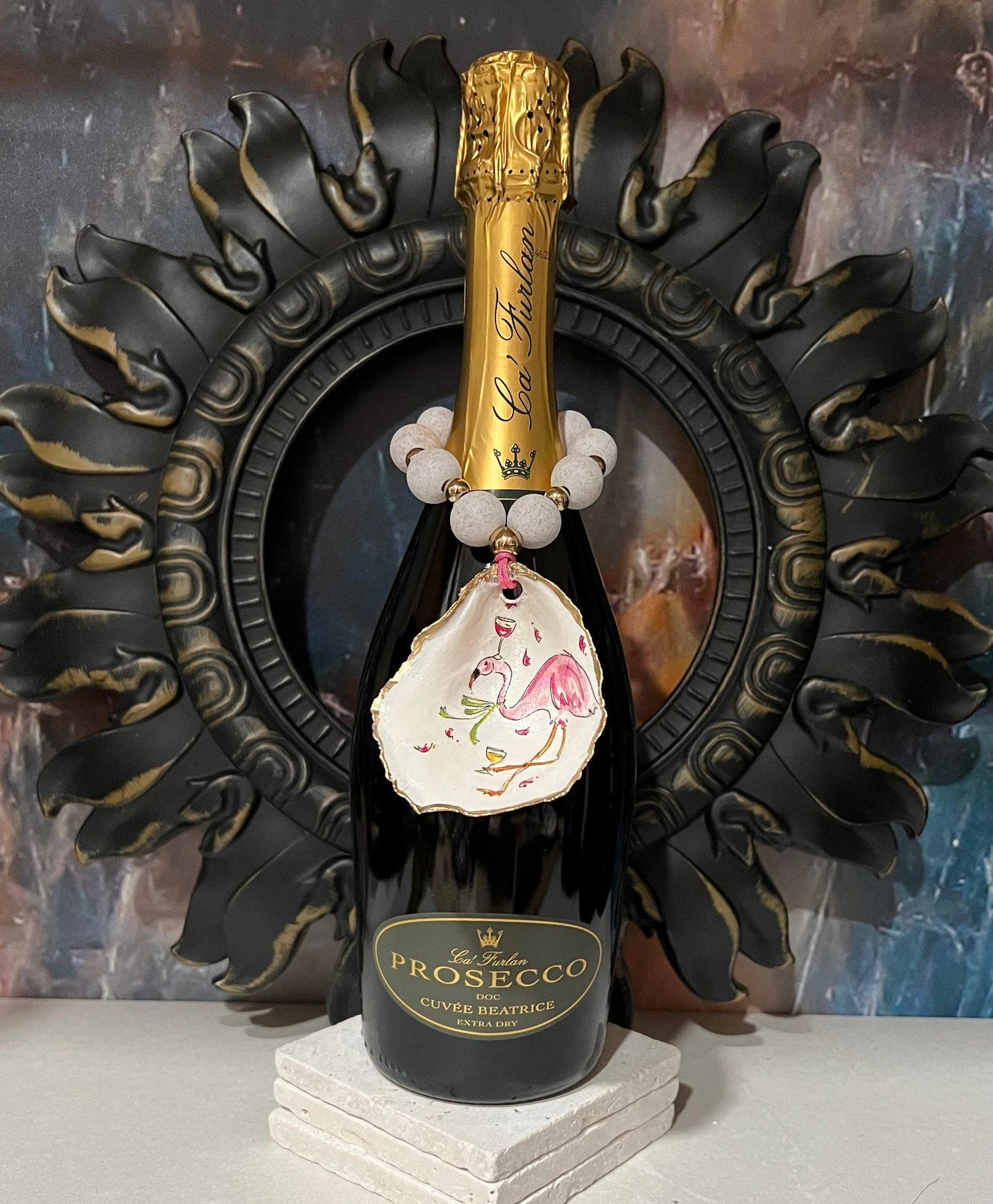 Wine Bottle Charm / Oyster Shell Ornament
