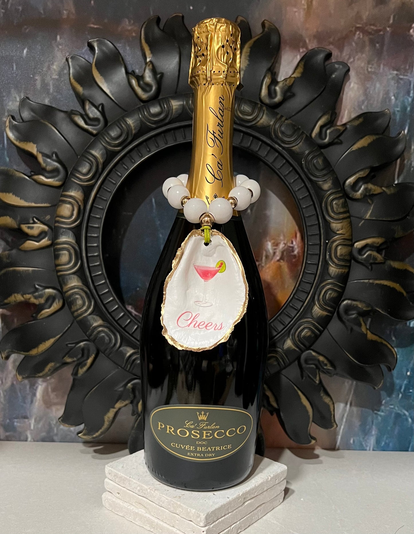Wine Bottle Charm / Oyster Shell Ornament