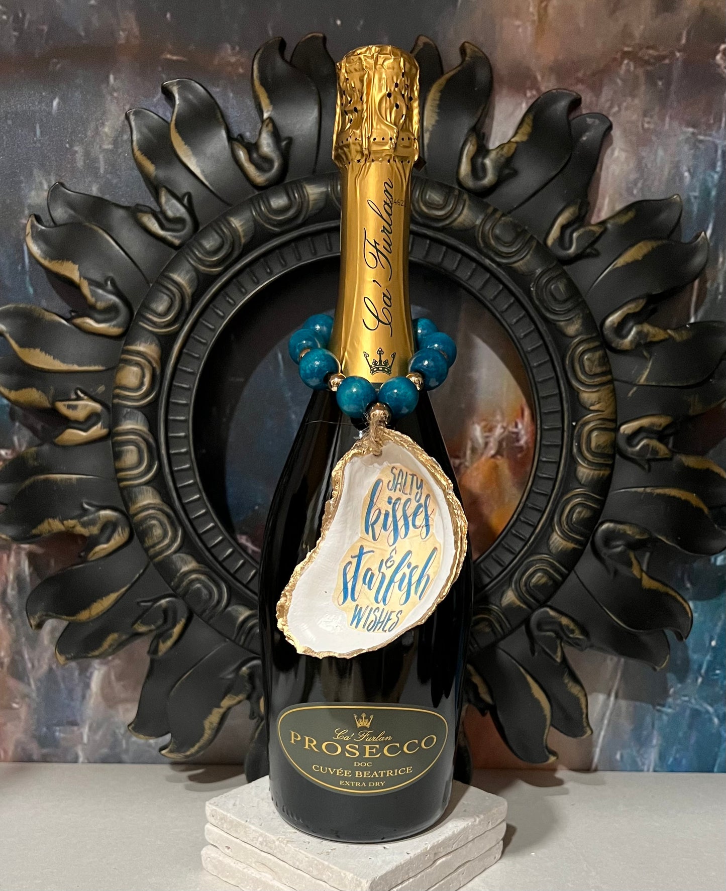 Wine Bottle Charm / Oyster Shell Ornament