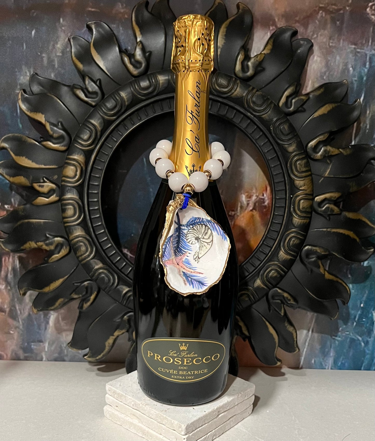 Wine Bottle Charm / Oyster Shell Ornament