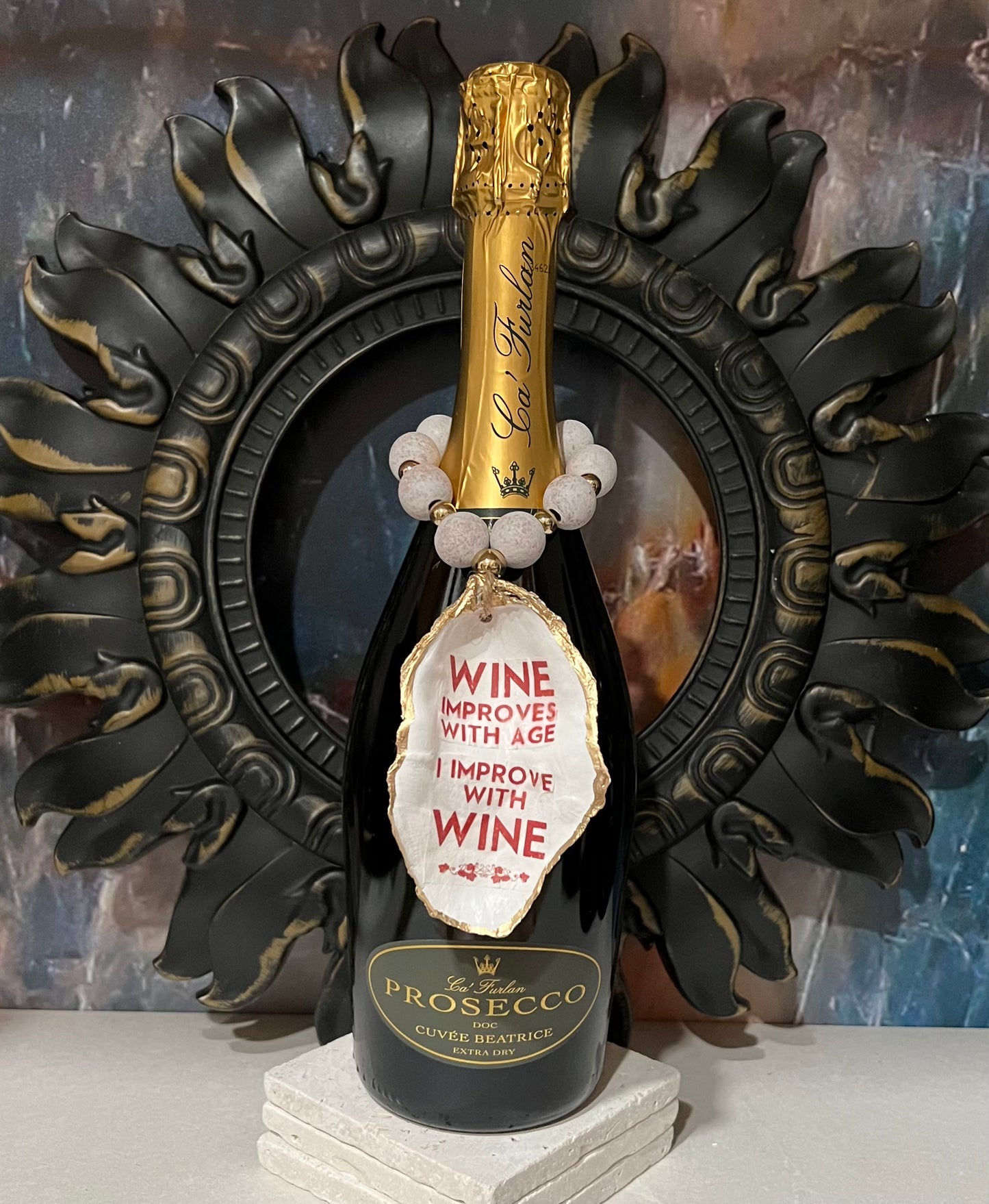 Wine Bottle Charm / Oyster Shell Ornament