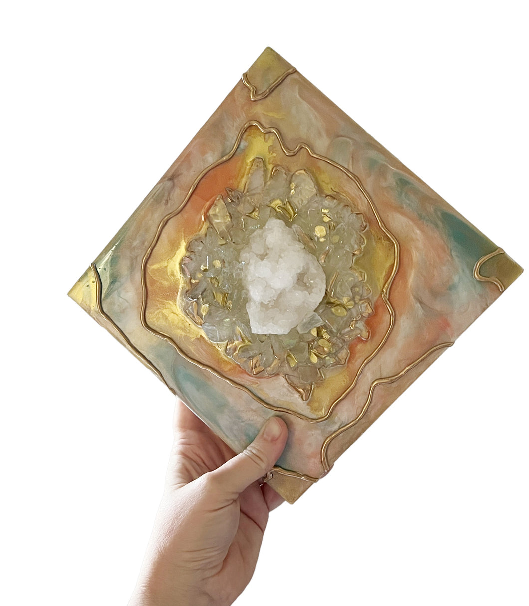 MINDFUL INTENTIONS /Quartz / Geode Inspired Wall Art / One of a Kind / Resin Art