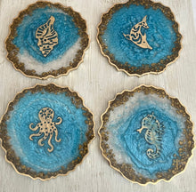 Load image into Gallery viewer, OCEAN LOVE / Resin Coasters / One of a Kind / Handmade/ Set of 4