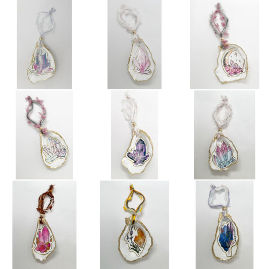 Crystal Inspired Wine Bottle Charm / Oyster Shell Ornament