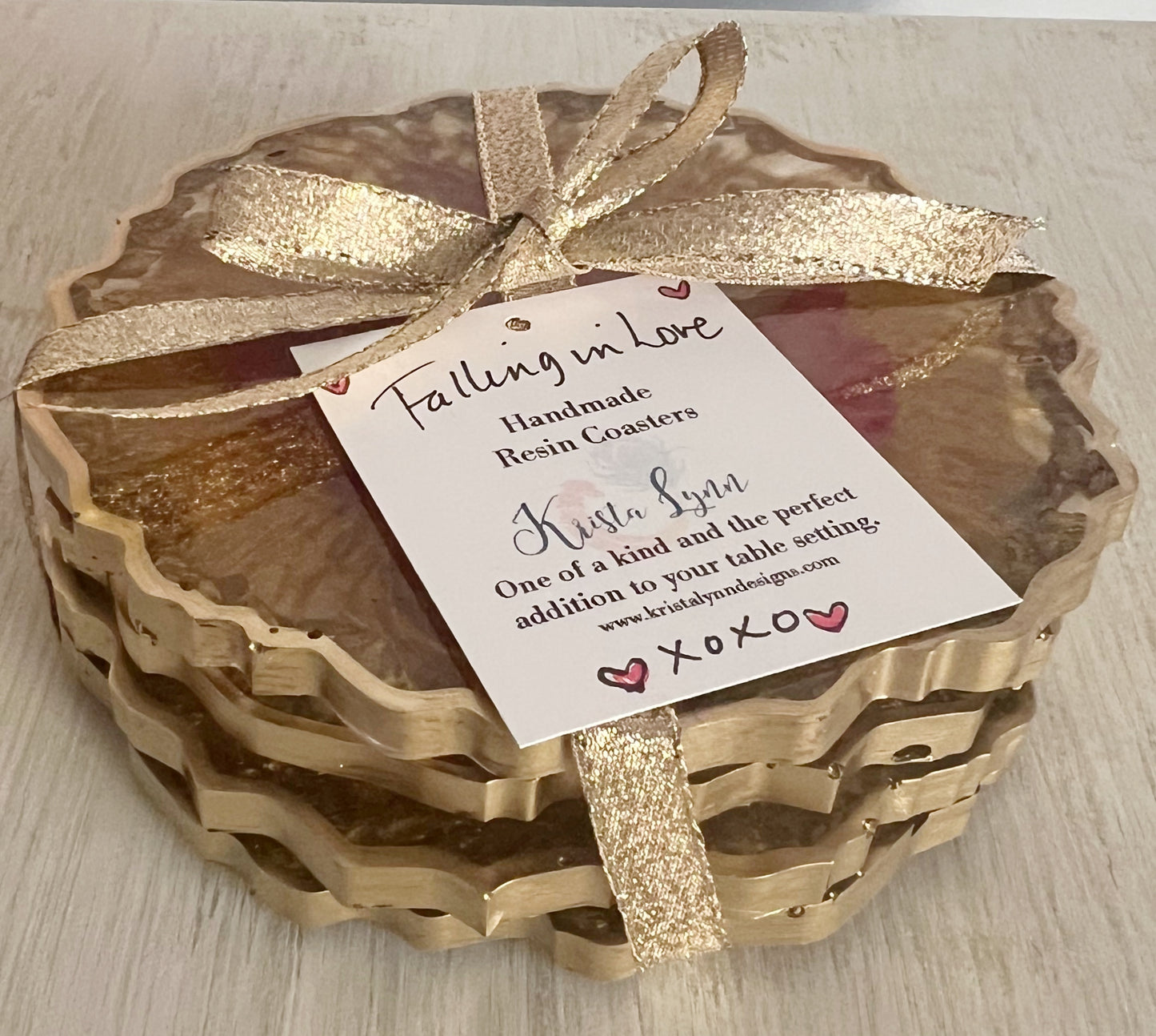 FALLING IN LOVE / Resin Coasters / One of a Kind / Handmade/ Set of 4