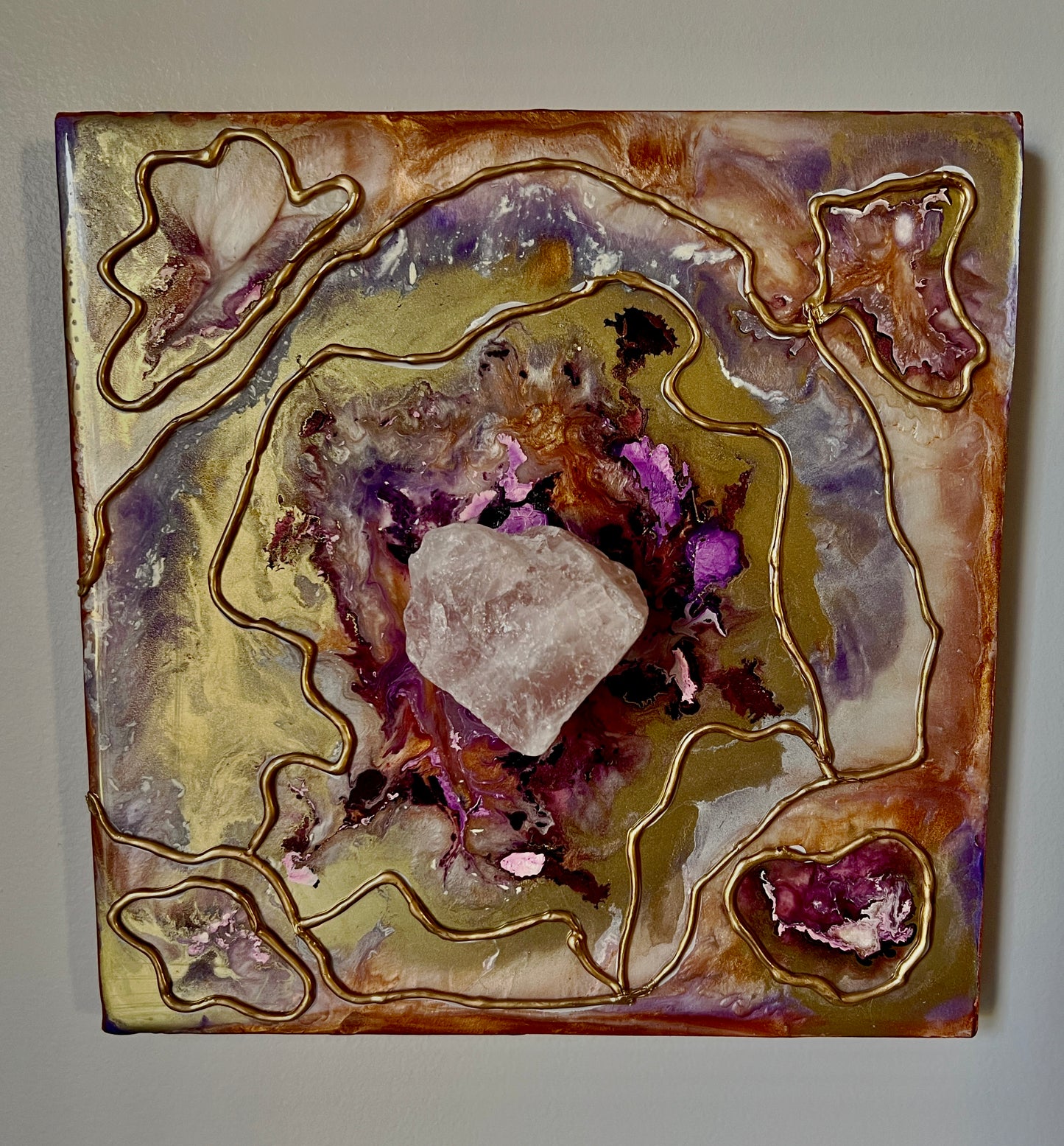 LOVE YOURSELF FIRST / Raw Rose Quartz / Geode Inspired Wall Art / One of a Kind / Resin Art