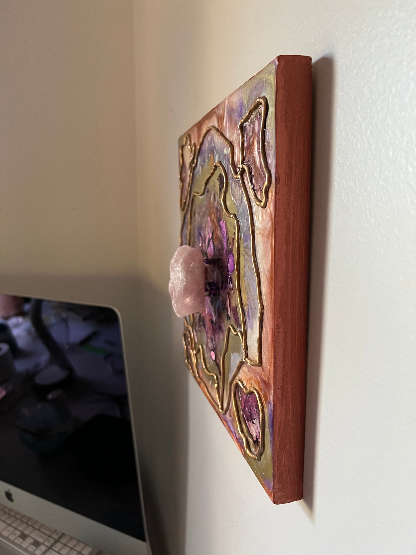 LOVE YOURSELF FIRST / Raw Rose Quartz / Geode Inspired Wall Art / One of a Kind / Resin Art