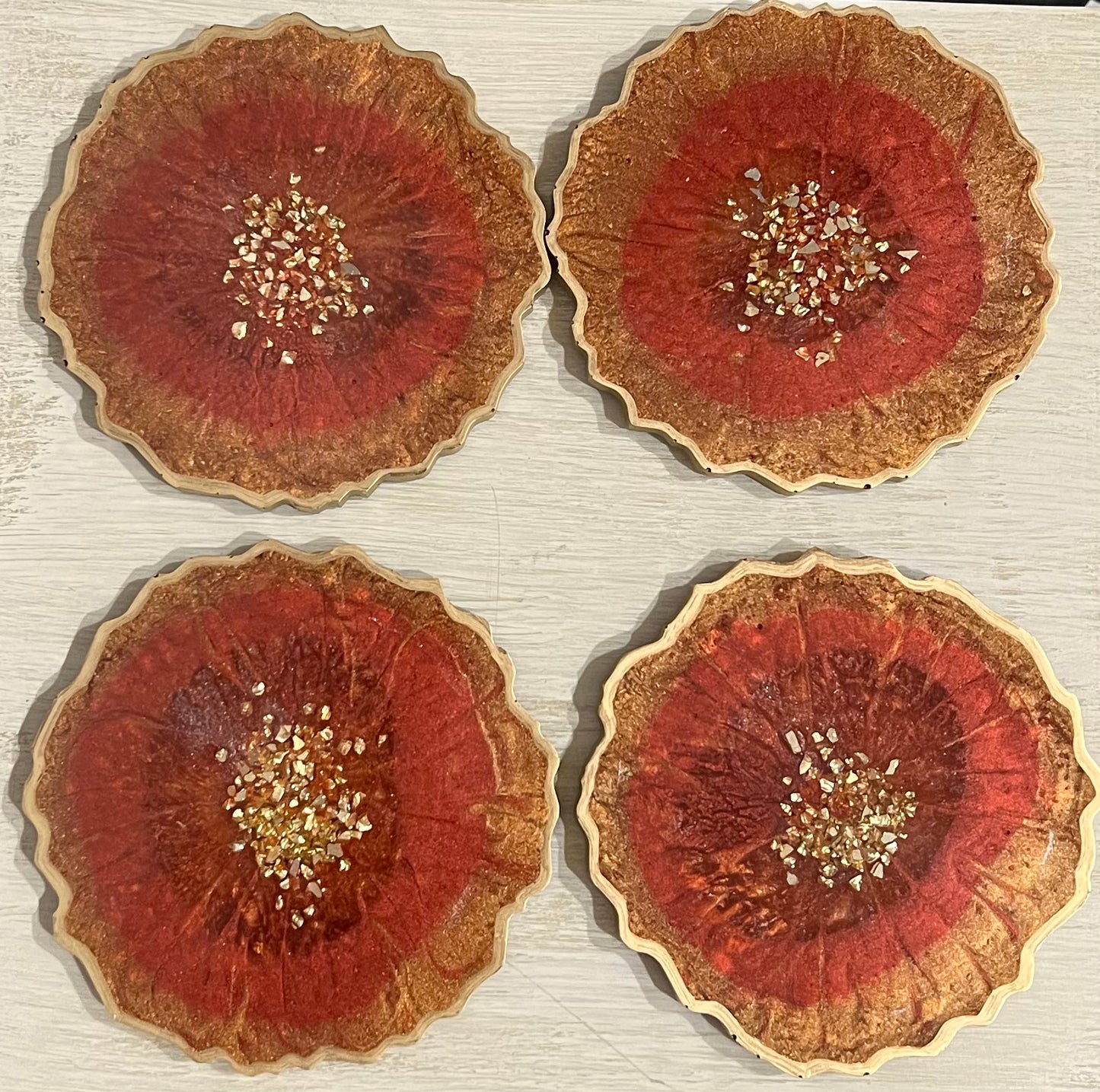 CRIMSON GOLD / Resin Coasters / One of a Kind / Handmade/ Set of 4
