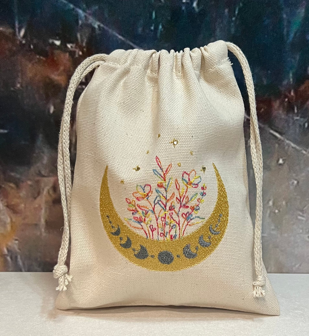 Floral Moon Embroidered Pouch