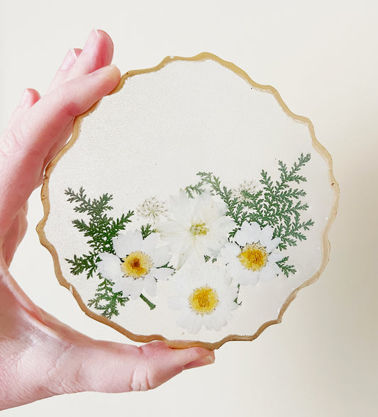 LOVE is in BLOOM - White / Resin Coaster / Handmade