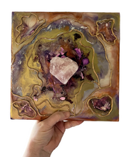 Load image into Gallery viewer, LOVE YOURSELF FIRST / Raw Rose Quartz / Geode Inspired Wall Art / One of a Kind / Resin Art

