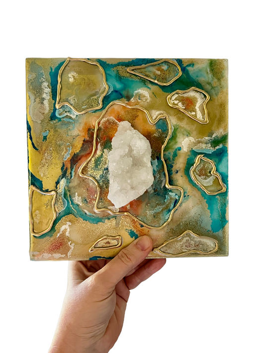 CLEANSING ENERGY /Quartz / Geode Inspired Wall Art / One of a Kind / Resin Art