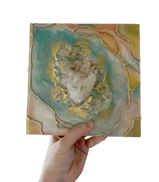 WHAT DO YOU TRULY WANT? / Clear Quartz Cluster / Geode Inspired Wall Art / One of a Kind / Resin Art