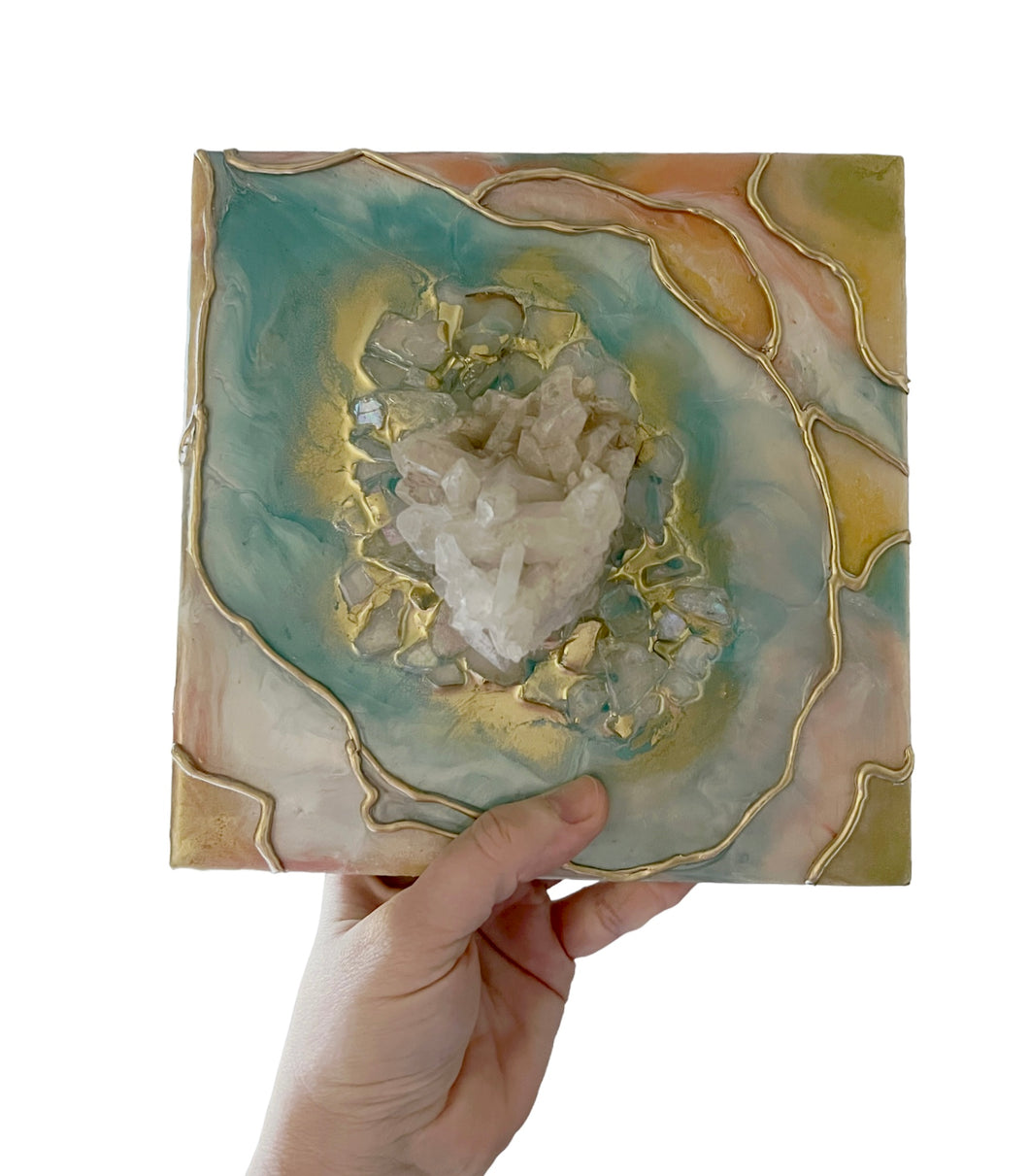 WHAT DO YOU TRULY WANT? / Clear Quartz Cluster / Geode Inspired Wall Art / One of a Kind / Resin Art