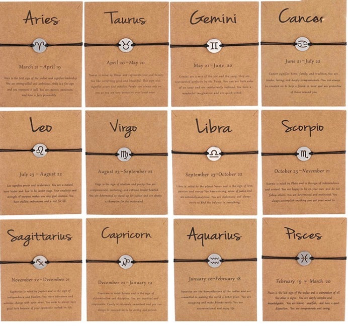 Astrology Cord Adjustable Bracelets, Zodiac Symbols, Friendship Bracelet, Celestial Birthday Gift