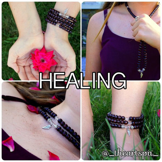HEALING / Prayer Beads / Mala Beads / Mala Necklace / Clear Quartz / Angel Wing