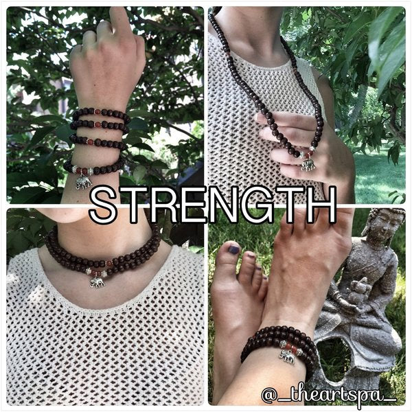 STRENGTH / Prayer Beads / Mala Beads / Mala Necklace / Carnelian / Elephant