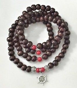 FEARLESS / Prayer Beads / Mala Beads / Mala Necklace / Red Jade / Boat Wheel