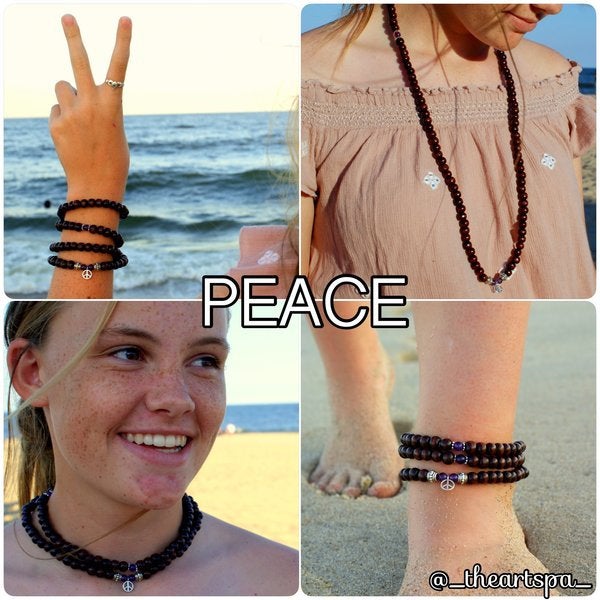 PEACE / Prayer Beads / Mala Beads / Mala Necklace / Amethyst / Peace Charm