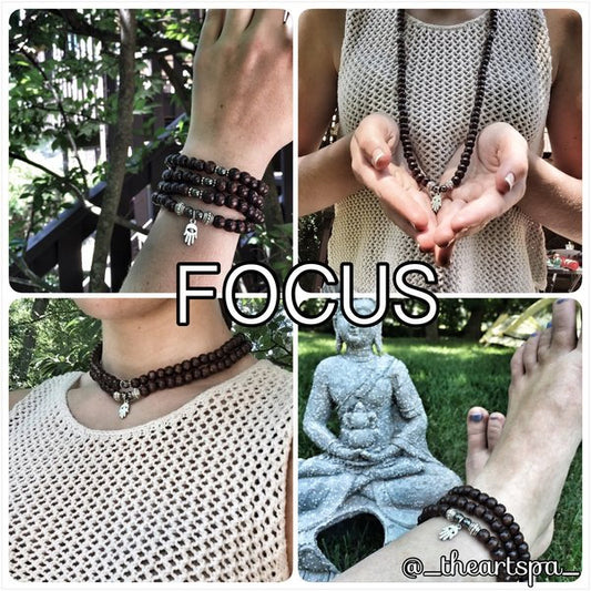 FOCUS/ Prayer Beads / Mala Beads / Mala Necklace / Hematite / Hamsa