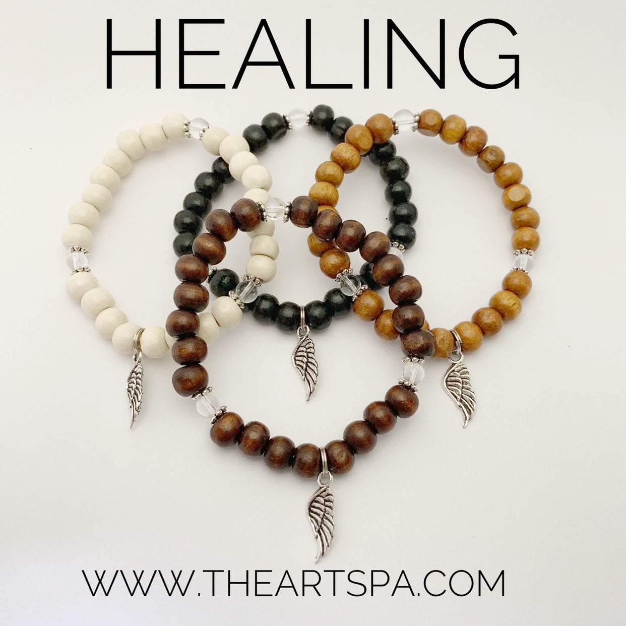 HEALING / Simple Reminder Bracelet /  Mala Bracelet / Clear Quartz / Angel Wing