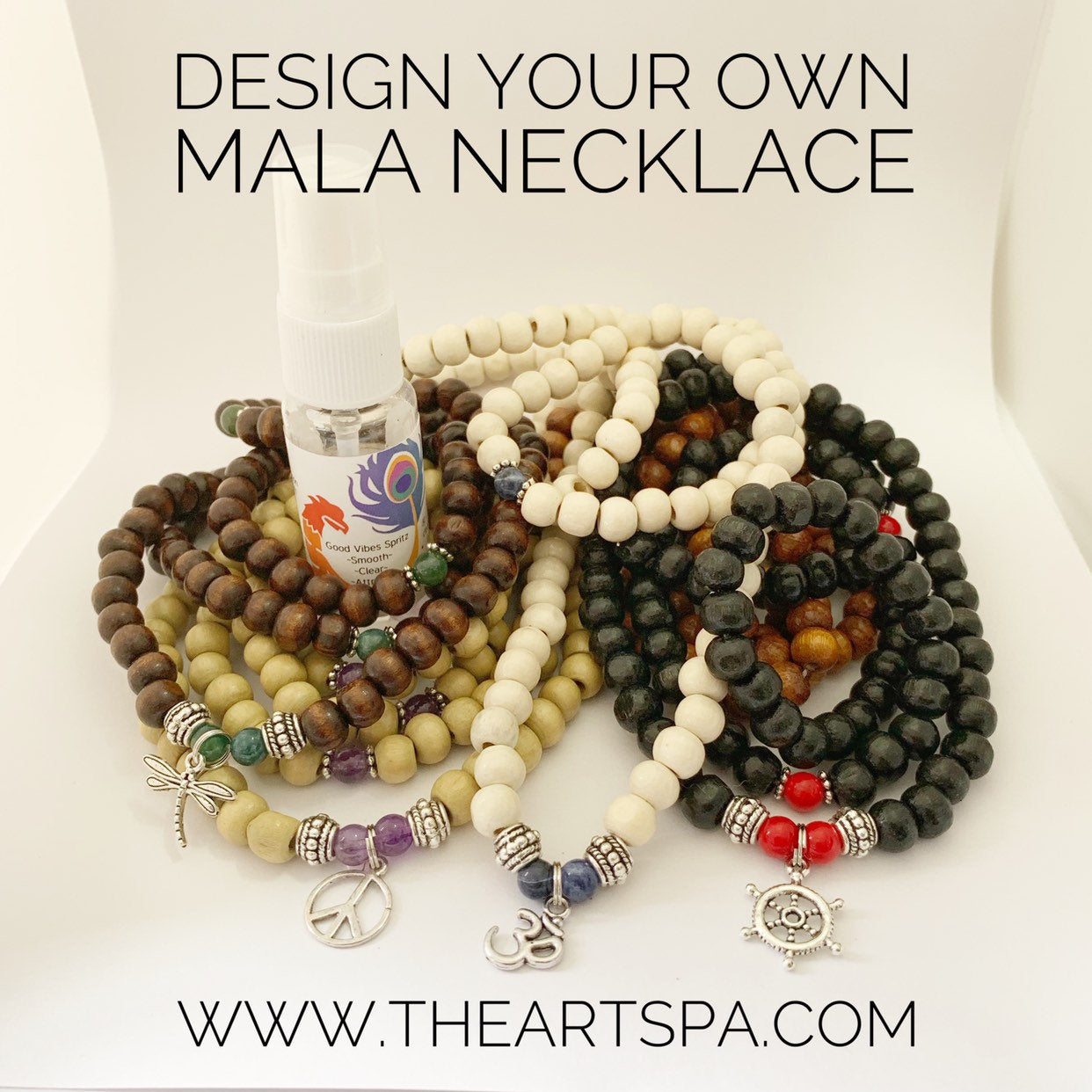 Design Your Own Mala Necklace - Includes Good Vibes Spritz - 108 Beads - Prayer Beads - Mala Beads - Meditation Talisman