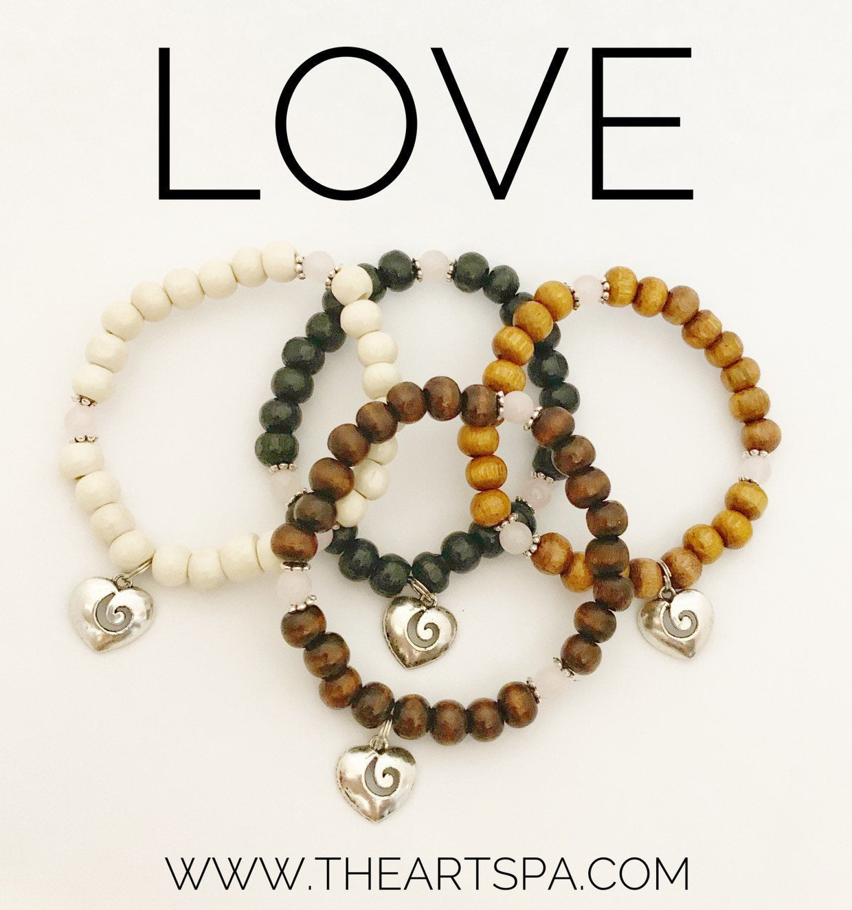 LOVE / Simple Reminder Bracelet / Mala Bracelet / Rose Quartz / Heart