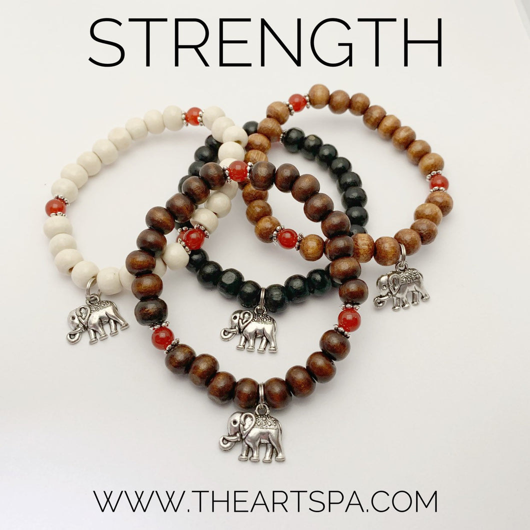 STRENGTH / Simple Reminder Bracelet / Mala Bracelet / Carnelian / Elephant