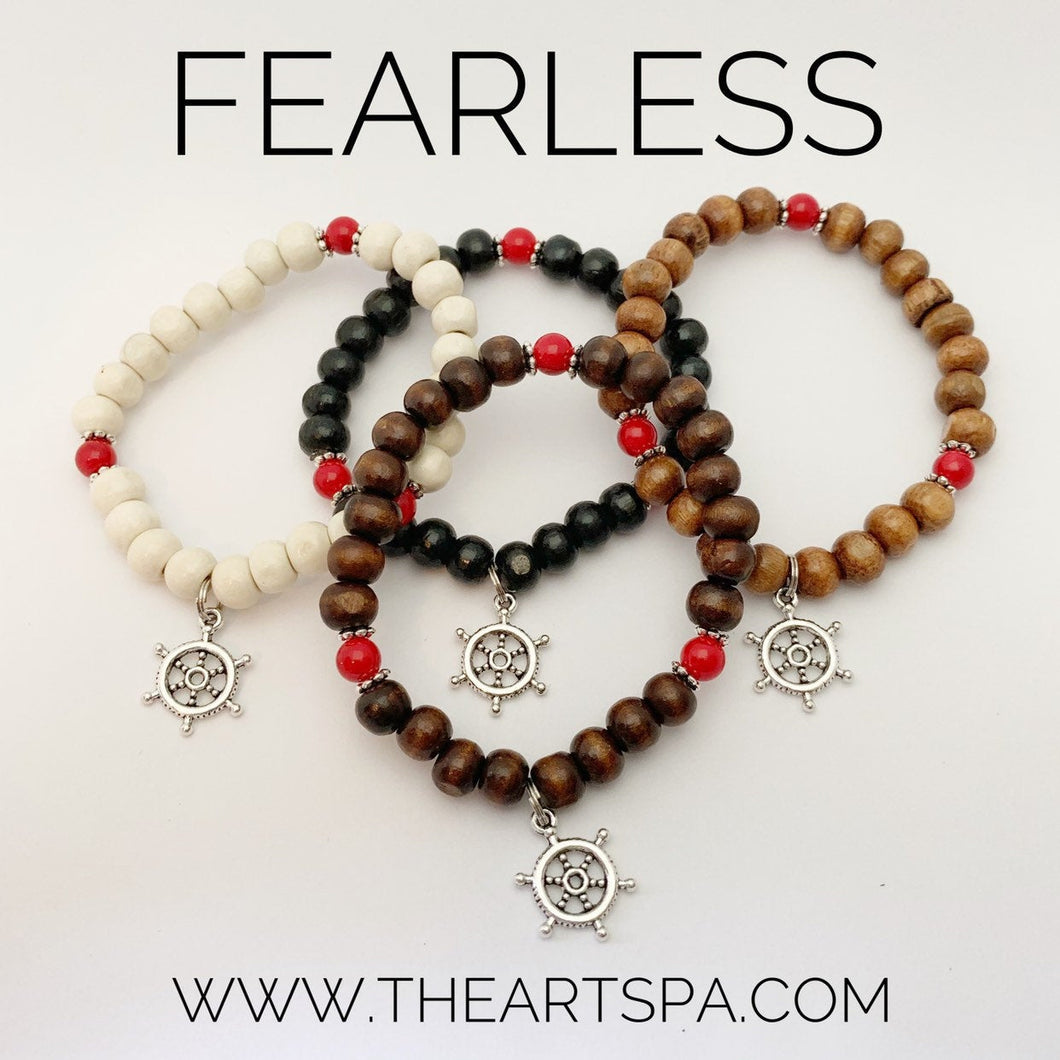 FEARLESS / Simple Reminder Bracelet / Mala Bracelet / Red Jade / Boat Wheel