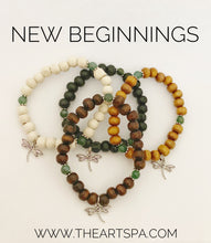 Load image into Gallery viewer, NEW BEGINNINGS / Simple Reminder Bracelet / Mala Bracelet / Moss Agate / Dragonfly
