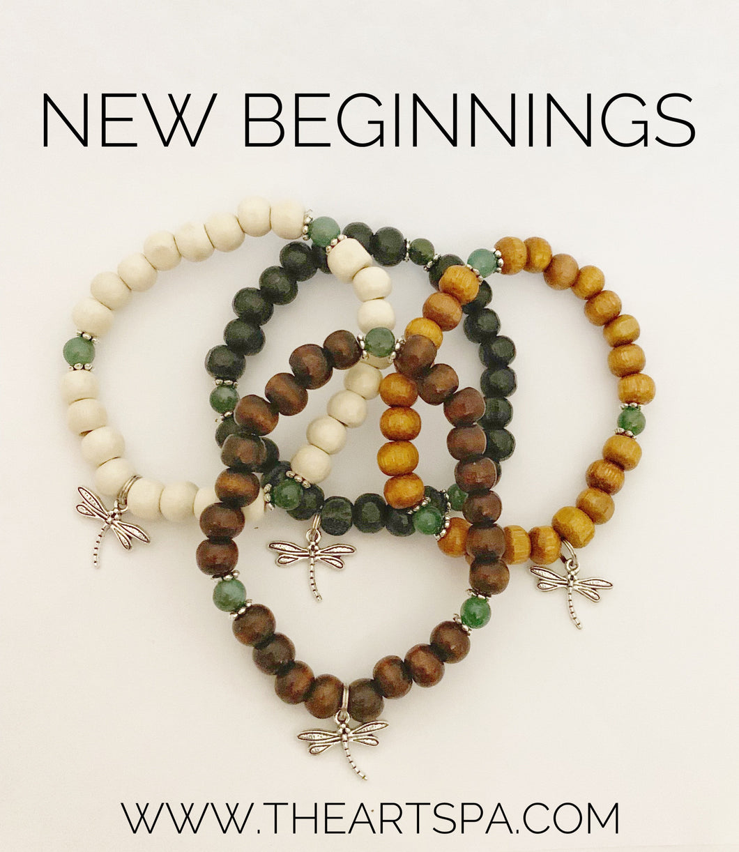 NEW BEGINNINGS / Simple Reminder Bracelet / Mala Bracelet / Moss Agate / Dragonfly