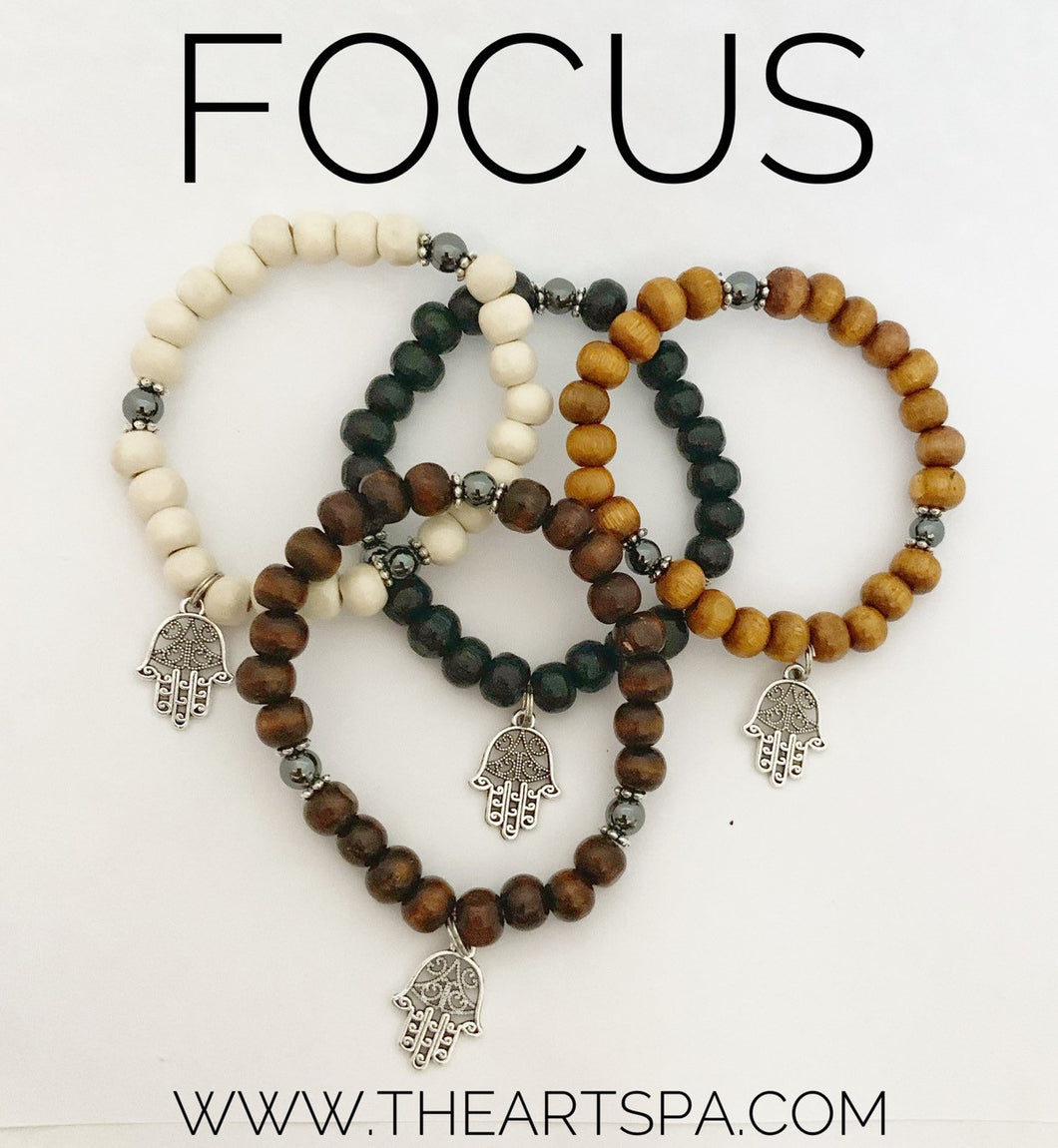 FOCUS / Simple Reminder Bracelet / Mala Bracelet / Hematite / Hamsa Charm