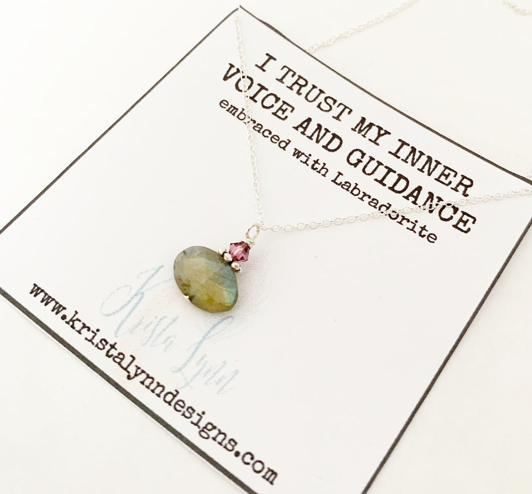 I Trust My Inner Voice and Guidance/ Labradorite / Simple Reminder Necklaces / Sterling Silver / Intention Necklaces