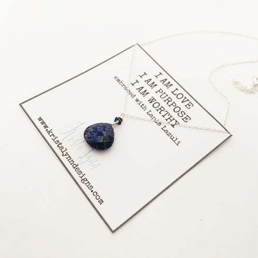 I AM Love I AM Purpose I AM Worthy / Lapis Lazuli / Simple Reminder Necklaces / Sterling Silver / Intention Necklaces