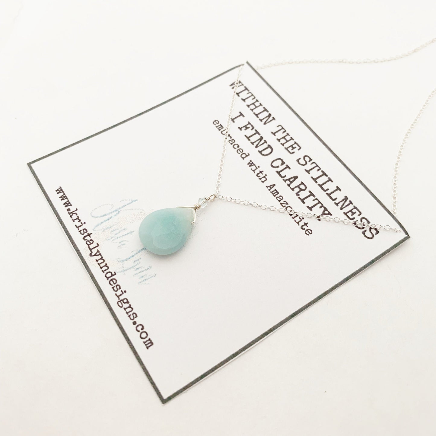Within the Stillness I Find Clarity/ Amazonite/ Simple Reminder Necklaces / Sterling Silver / Intention Necklaces