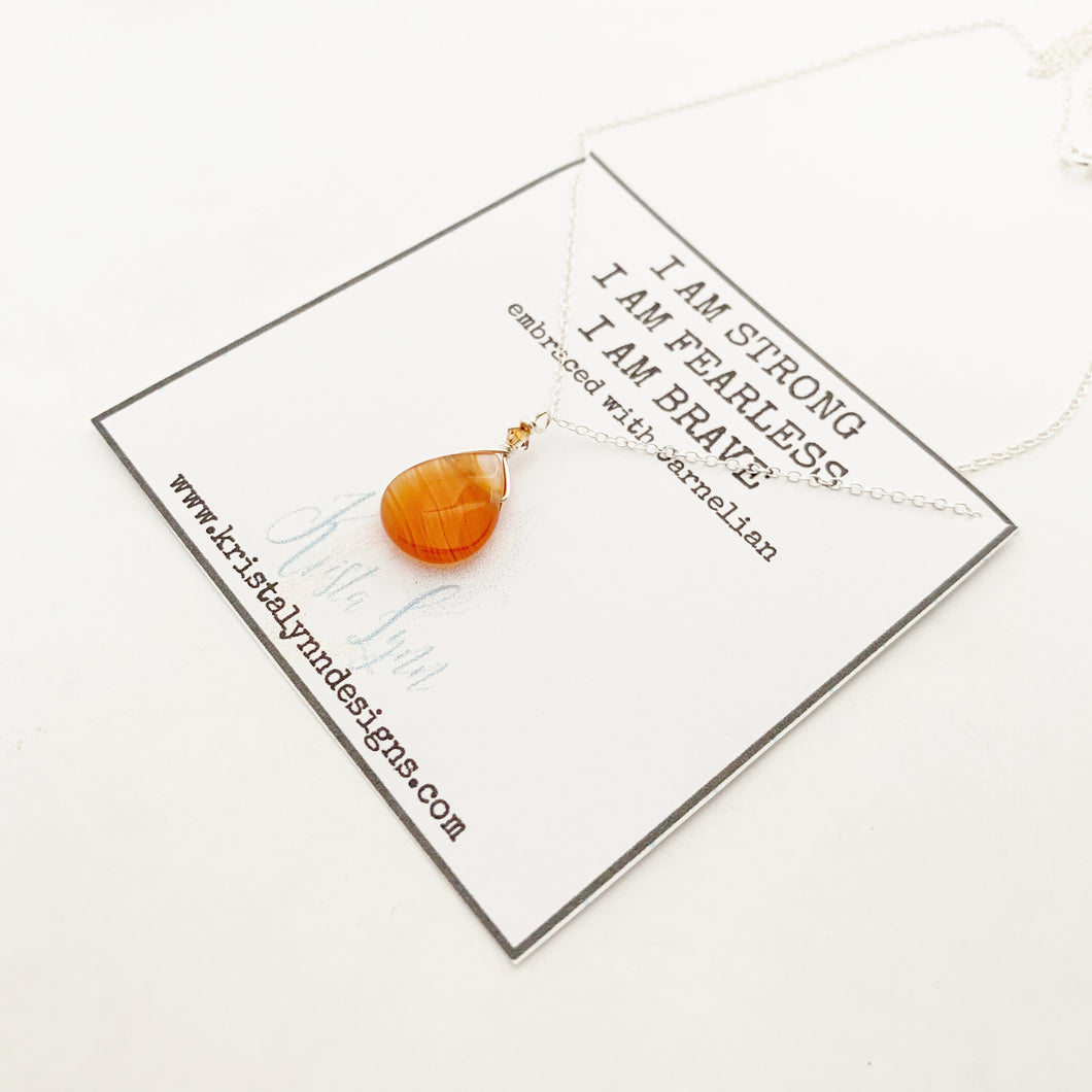 I AM Strong I AM Fearless I AM Brave / Carnelian/ Simple Reminder Necklaces / Sterling Silver / Intention Necklaces