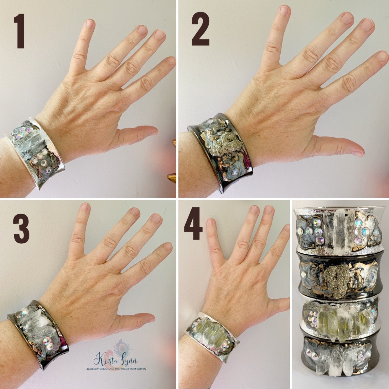 Goddess of Clarity..Manifestation...Focus Bracelet / Pewter / Quartz / Polymer Clay