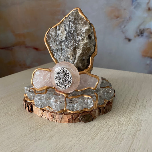 Grounded in LOVE / Smoky Quartz /  Rose Quartz / Ganesha / Home Decor / Gift of Good Intention