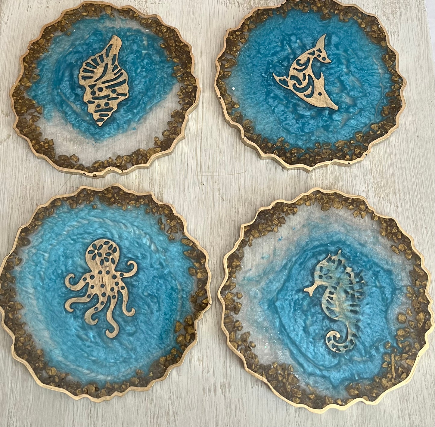 OCEAN LOVE / Resin Coasters / One of a Kind / Handmade/ Set of 4
