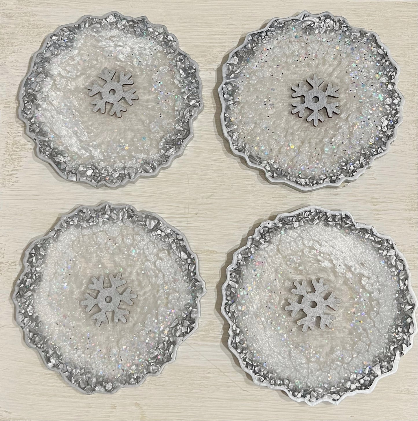 SNOWFLAKE / Resin Coasters / One of a Kind / Handmade/ Set of 4